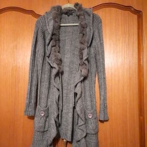 Cardigan wool, women Large, worn, with fur  $50